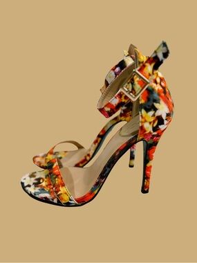 New Glaze Orange Floral Strappy Stiletto Heels 6.5